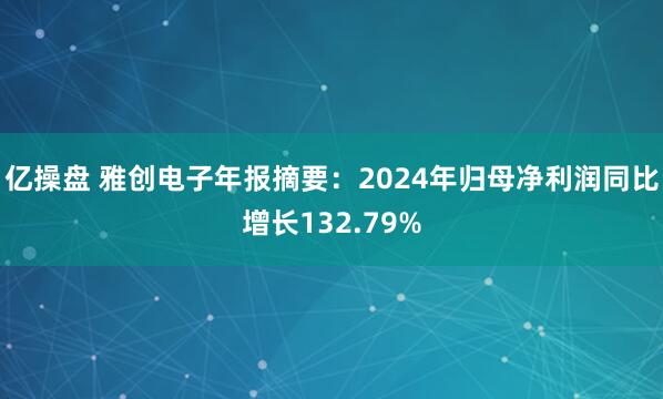 亿操盘 雅创电子年报摘要：2024年归母净利润同比增长132.79%