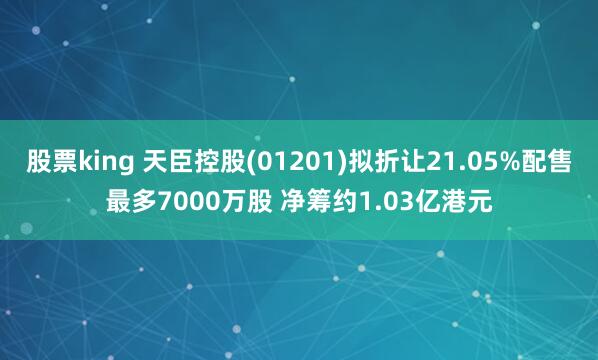 股票king 天臣控股(01201)拟折让21.05%配售最多7000万股 净筹约1.03亿港元